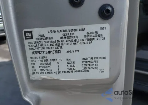 2004 Chevrolet Tahoe Lt from USA, damaged, VIN 1GNEC13T34R187073